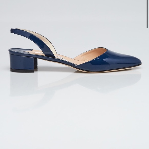 Manolo Blahnik patent leather heel blue sling back block heel shoe EU size 37 - Picture 2 of 11